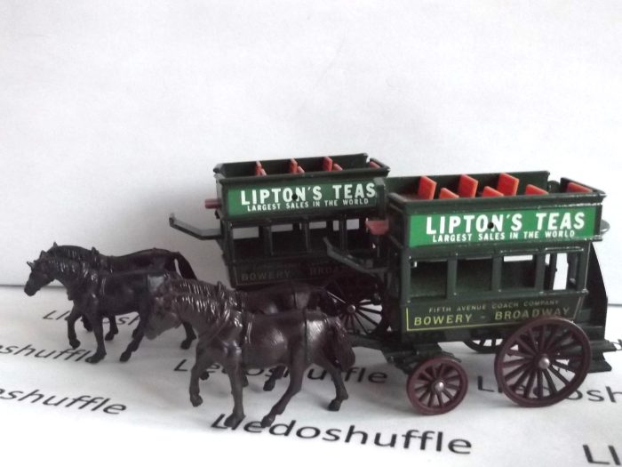 DG04002a, Horse Drawn Omnibus, Bowery to Broadway, Lipton's Teas, Differing Horse Colours