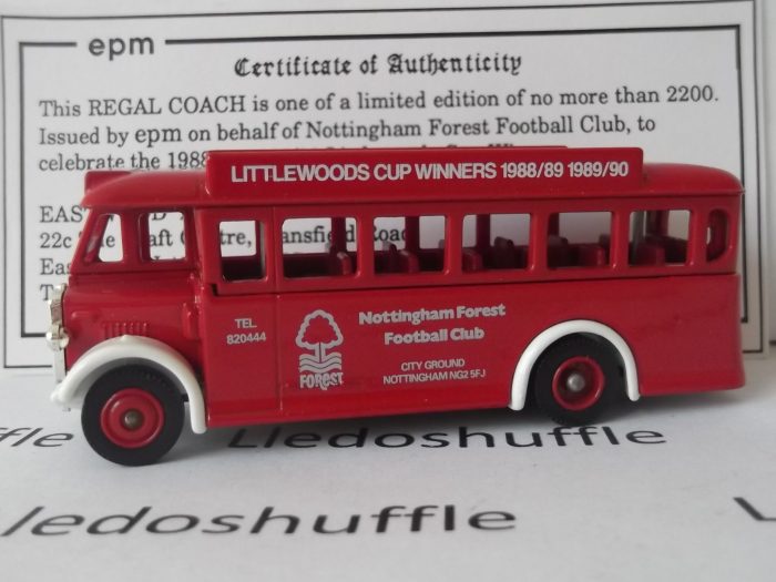 LP17119b, AEC Regal Single Deck Bus, Nottingham Forest Football Club. Littlewoods Cup Winners 1988-89, 1989/90, variation