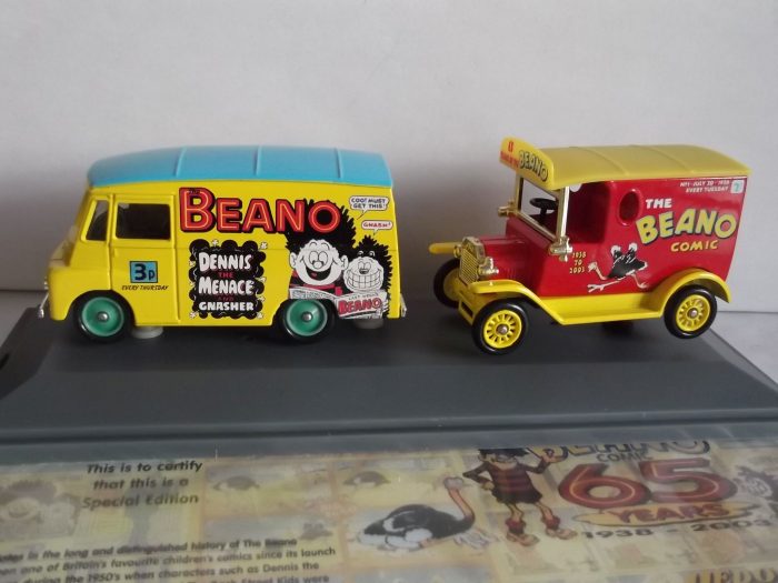 Beano Comic 65th Anniversary, 2 piece set, Model T Ford Van & Morris LD150 Van, BN1002