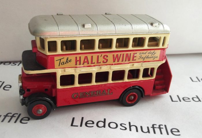 DG015, Code 3, AEC Regent Double Deck Bus, General, Hall's Wine advertising Dunlop Tyres on staircase