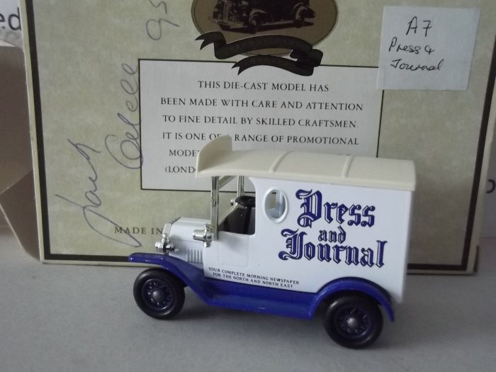 LP06321, Model T Ford Van, Press & Journal, Aberdeen, box signed by Jack Odell