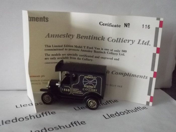 SP06184, Model T Ford Van, Coal Investments, Annesley Bentinck Colliery 1860, 21st Issue with Coal Investments Certificated Compliments Slip